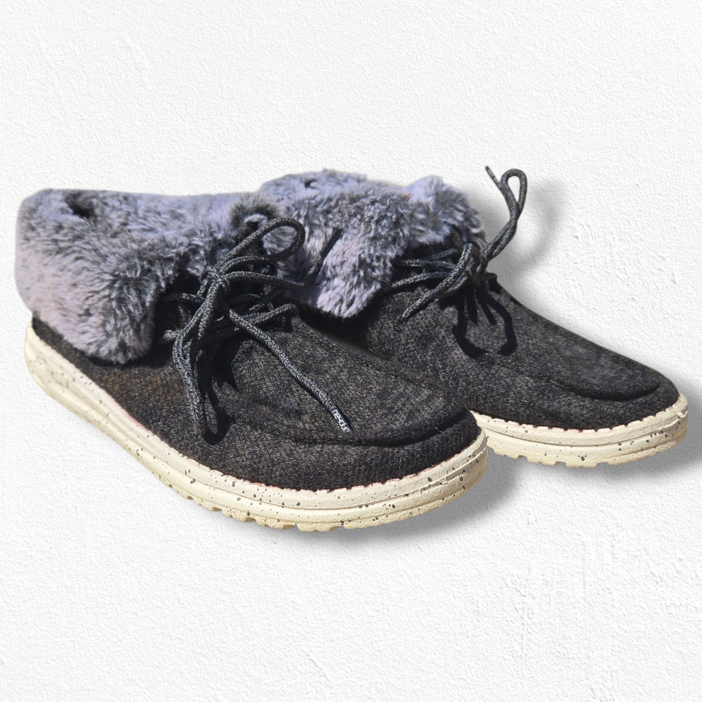 Hey Dude Britt Boots Dark Gray Faux Fur Lined Chukka Moccasin Sneakers Size 7